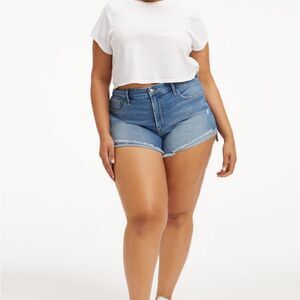 Good American Good Curve Denim Shorts Distressed High Rise Size 24 (4XL) NWT